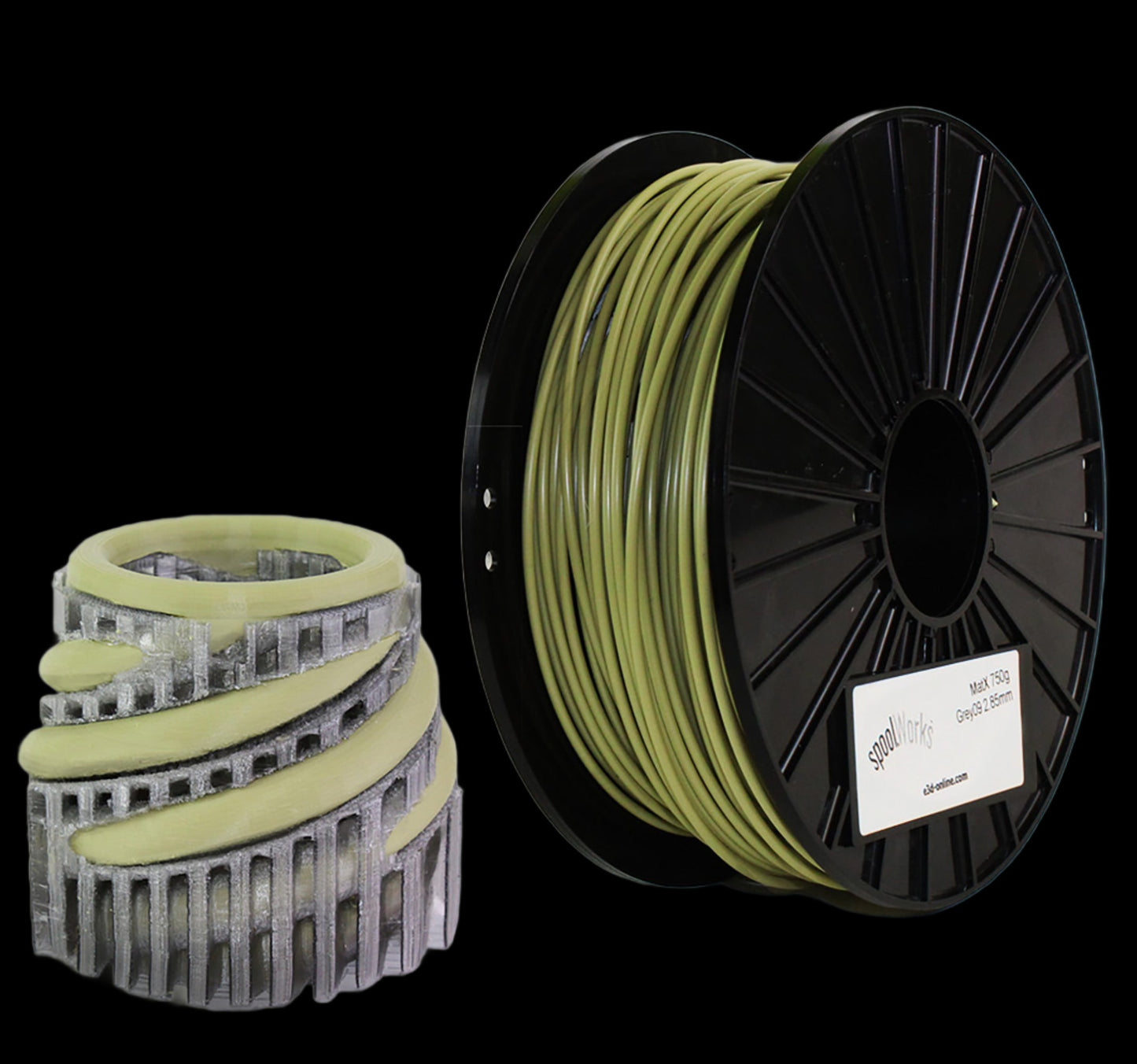 3mm spoolWorks olive grey MatX filament